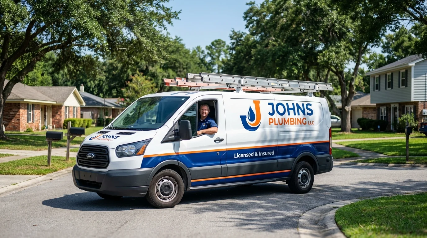 Johns Plumbing LLC service van in Hudson Falls, NY
