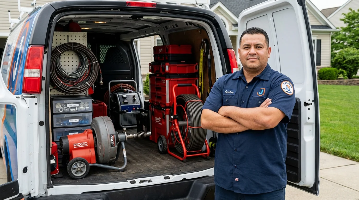Professional drain cleaning equipment and Johns Plumbing LLC plumber in Hudson Falls